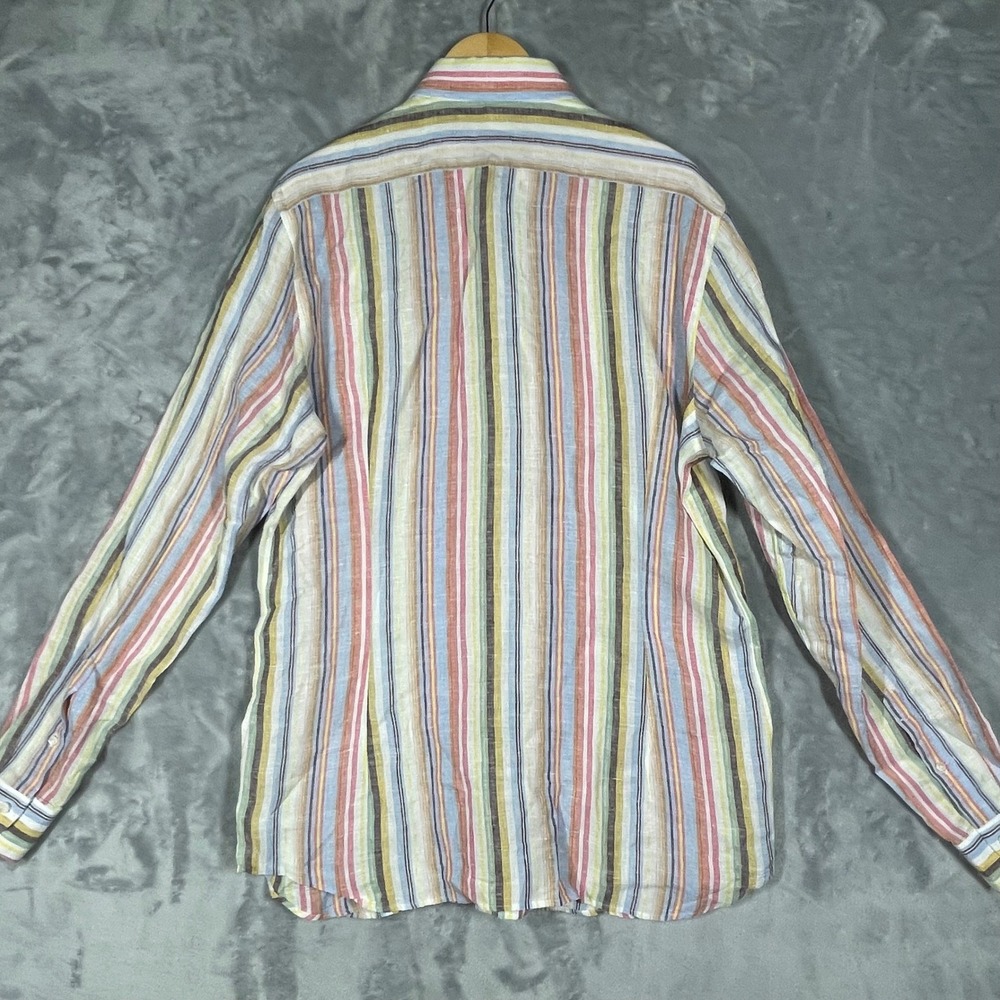 Guglielminotti Milano Mens 100% Linen Multi Color Striped Shirt Made in Italy 44 - Picture 6 of 10